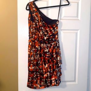 Banana Republic one shoulder dress. Size 4. Navy, orange, cream.